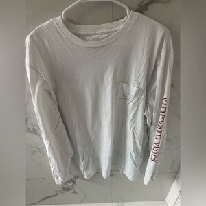 Vineyard Vines White Long Sleeve Tee with Red Logo